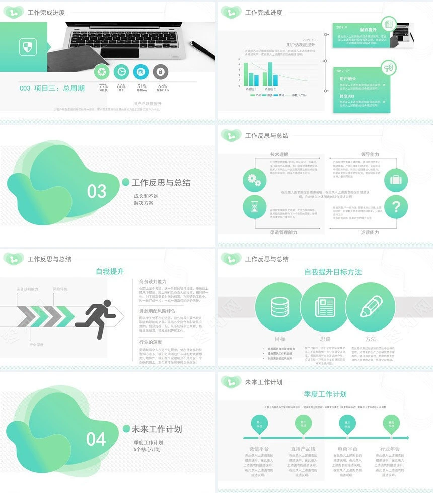 绿色渐变互联网行业述职报告PPT模板工作汇报ppt模板
