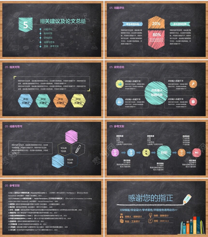 童趣黑板毕业答辩PPT答辩模版毕业设计学术报告开题报告通用动态PPT
