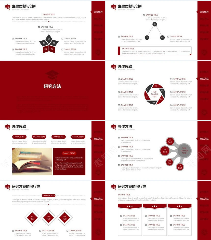 红色毕业论文答辩通用PPT模板