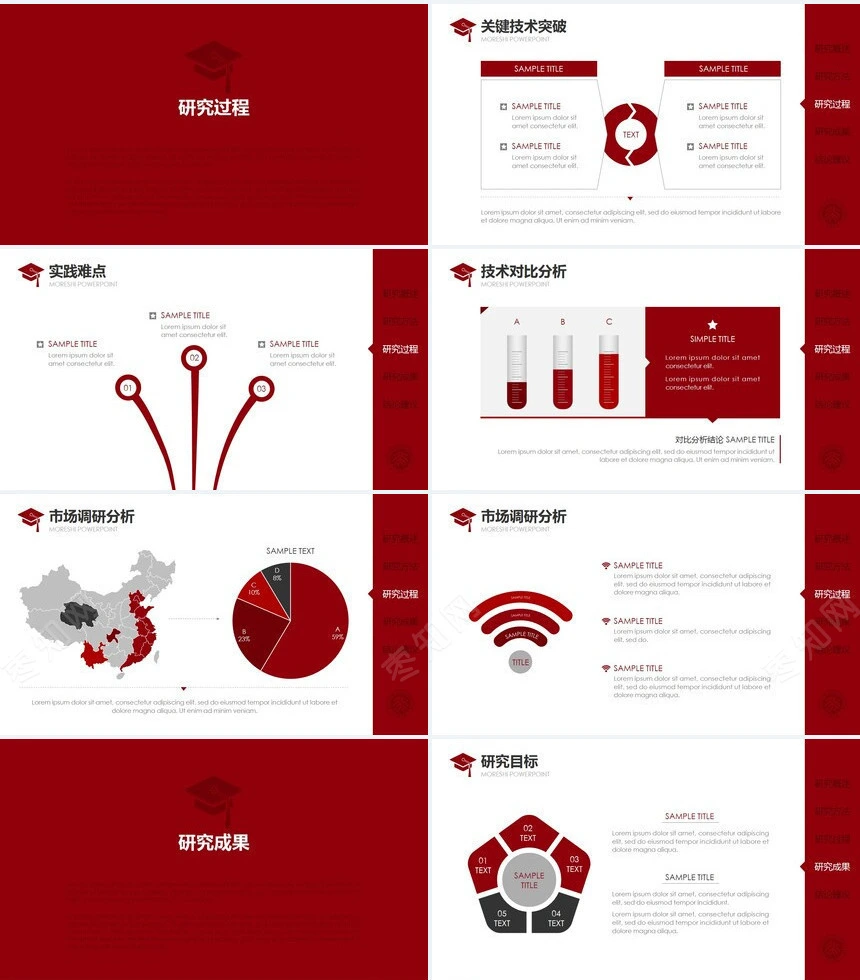 红色毕业论文答辩通用PPT模板