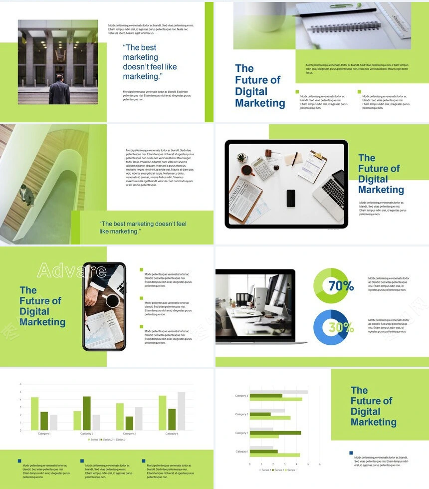 时尚绿色欧美风通用PPT模板