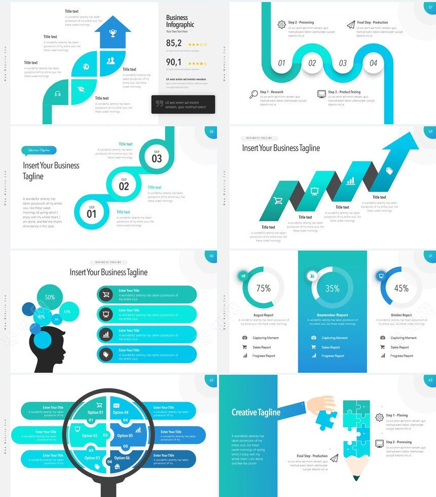 时尚蓝色扁平化数据分析广告策划商业计划书通用PPT模板