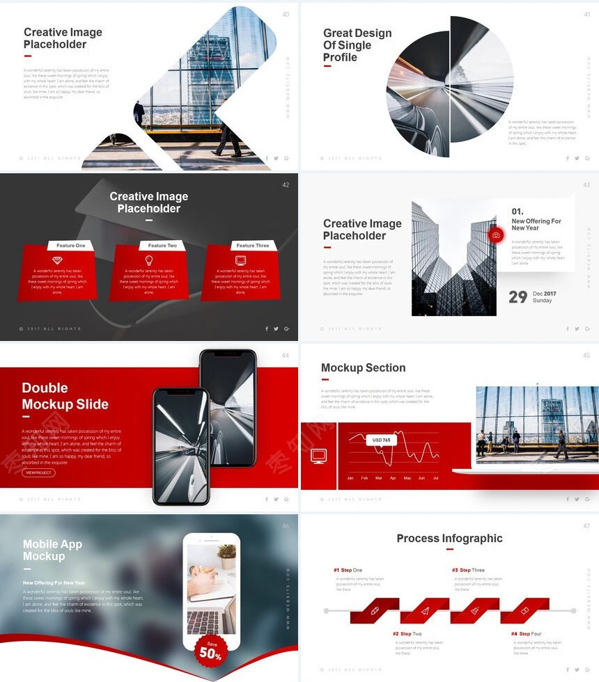 红灰商务欧美风数据表格企业宣传通用PPT模板