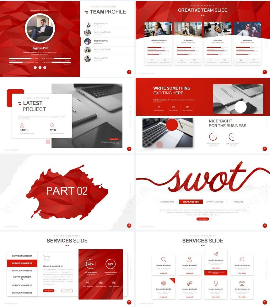 红色时尚欧美通用PPT模板