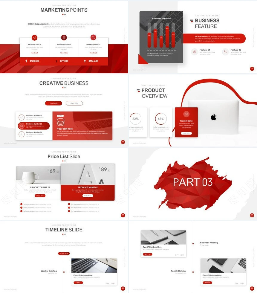 红色时尚欧美通用PPT模板