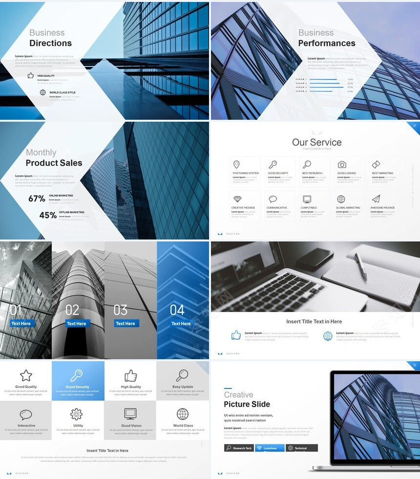 蓝灰色商务欧美风公司简介产品介绍商业计划书PPT模板