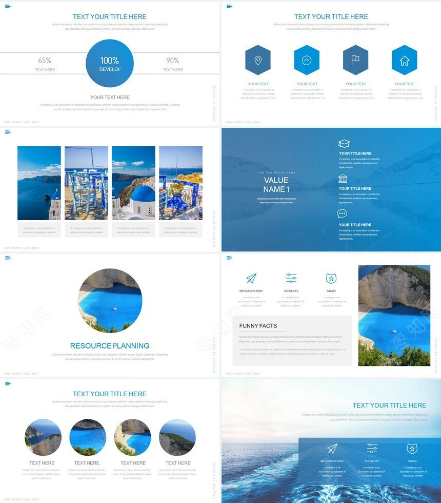 蓝色时尚欧美风旅行户外运动品牌宣传通用PPT模板