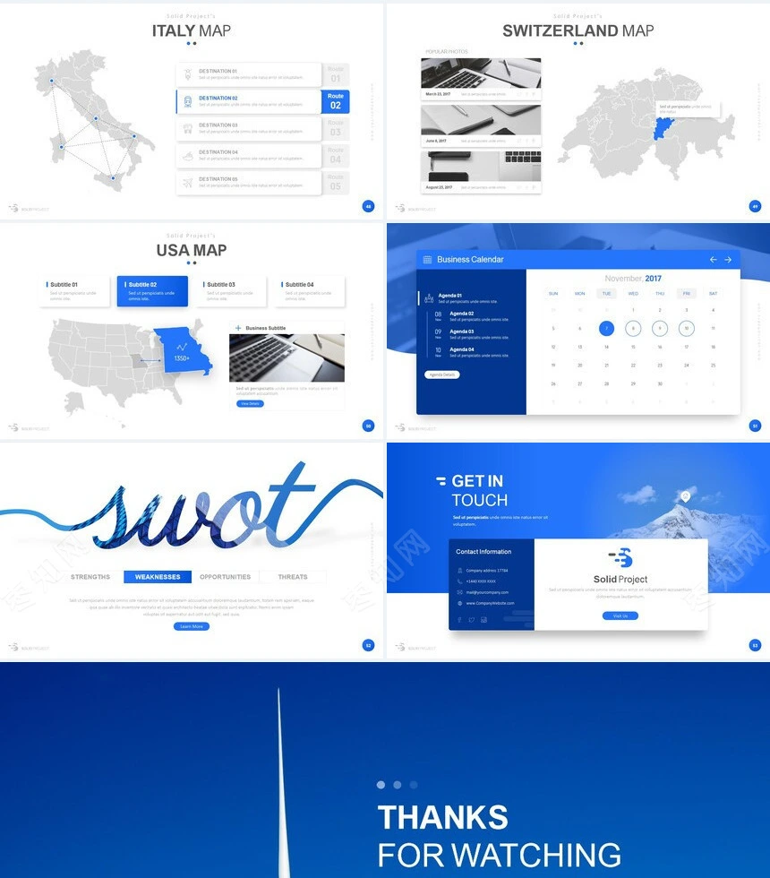 蓝色时尚表格数据公司简介商务报告项PPT模板