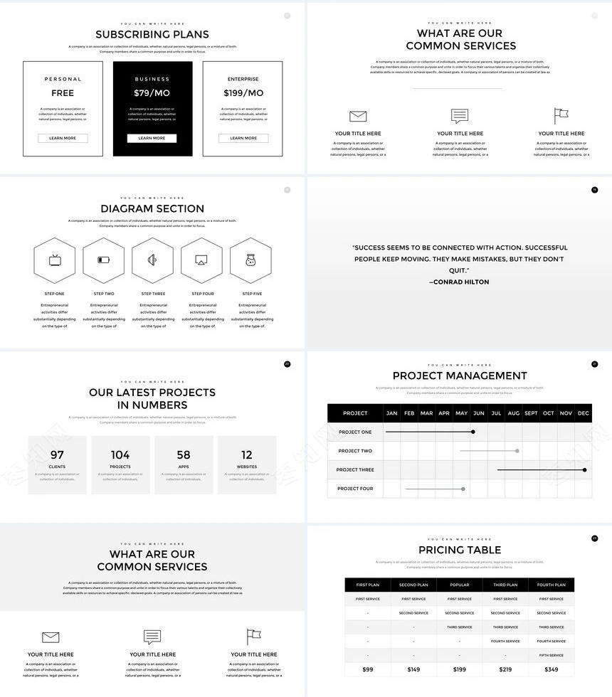 黑灰简约数据表格商业计划书企业宣传通用PPT模板