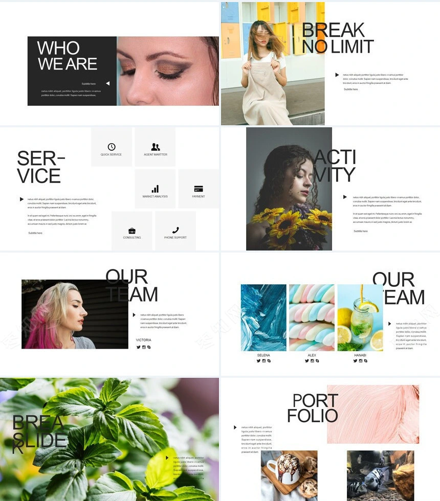 高端北欧风美容化妆美发摄影通用PPT模板