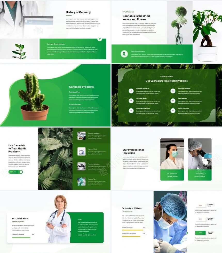 时尚文艺小清新植物医疗通用PPT模板