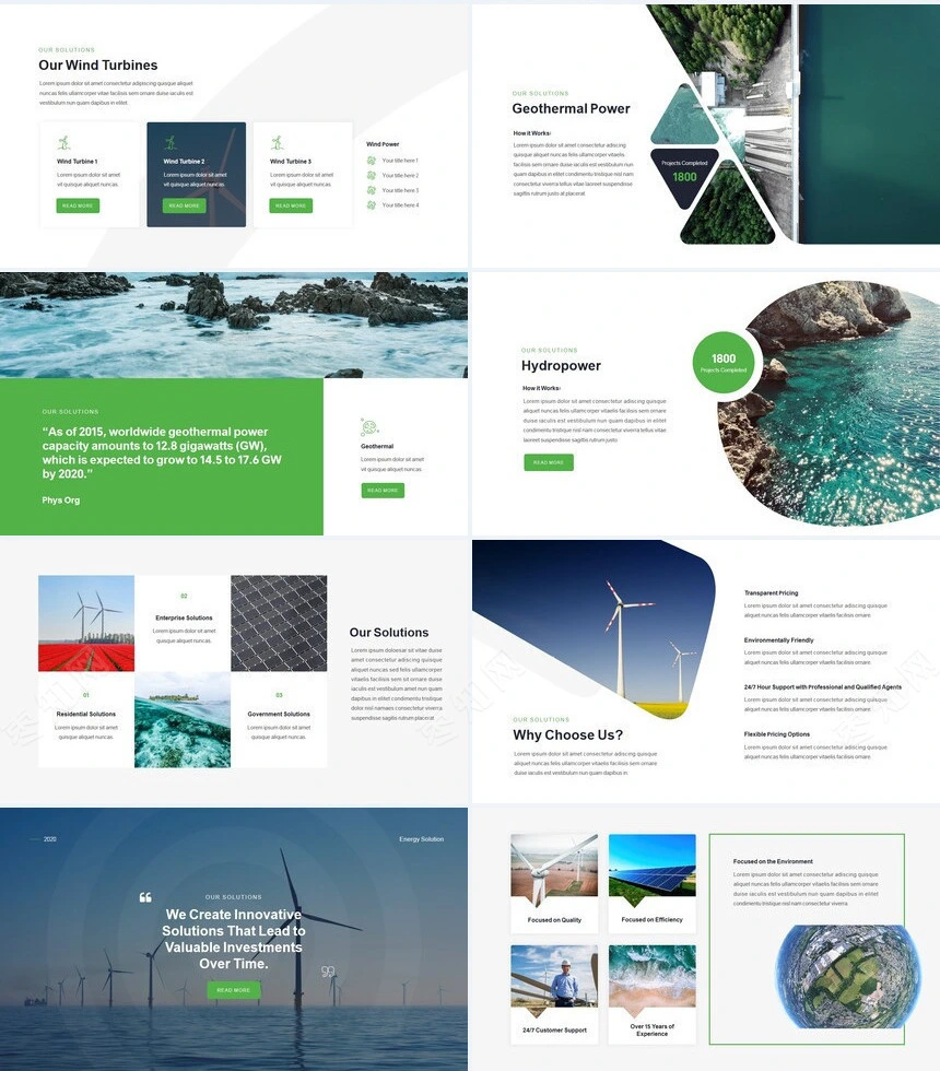 绿色新能源风能大风车商务风医疗通用PPT模板