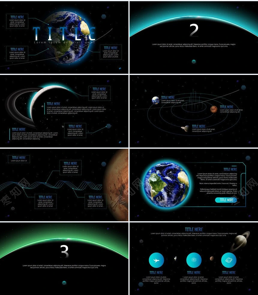 蓝黑欧美风地球数据表格通用PPT模板