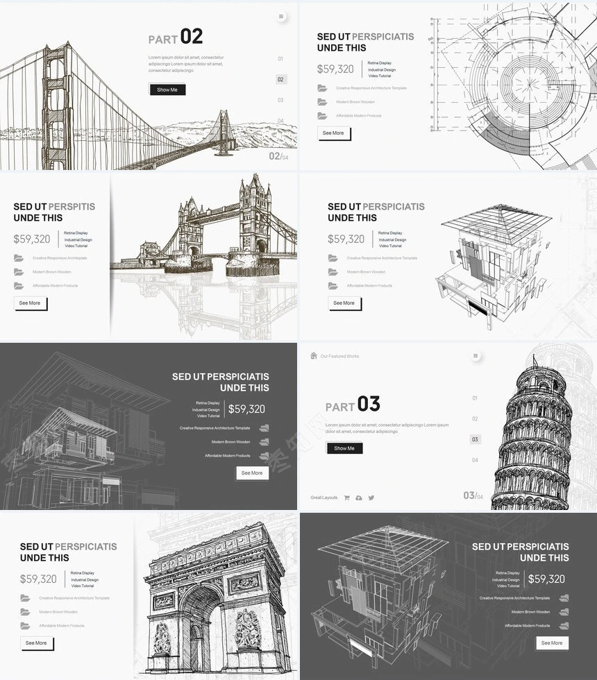 手绘欧美建筑底图简约艺术风PPT模板
