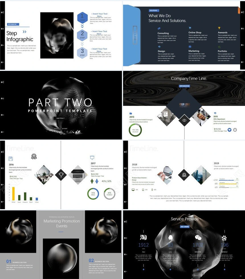 酷黑艺术风网站设计PPT模板