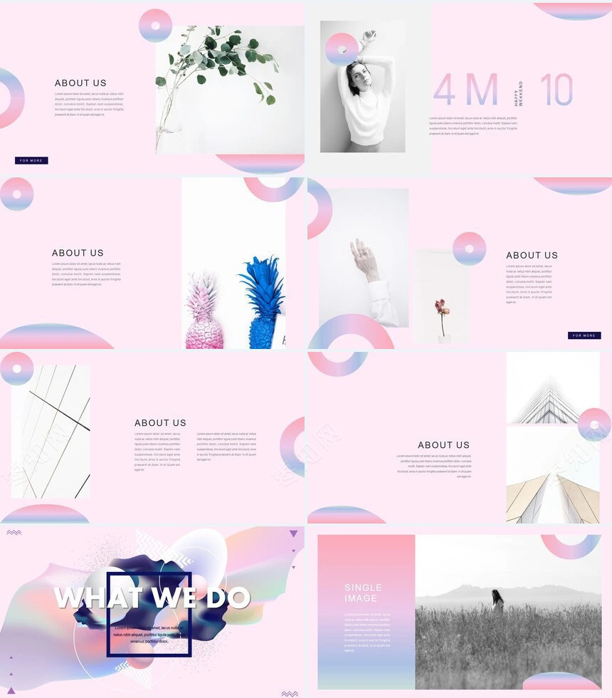 紫粉色绚烂风格通用PPT模板