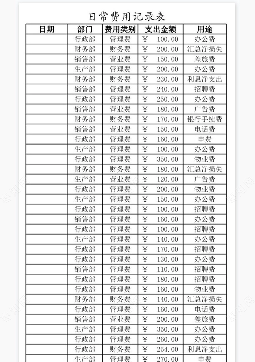 日常费用季度结算表