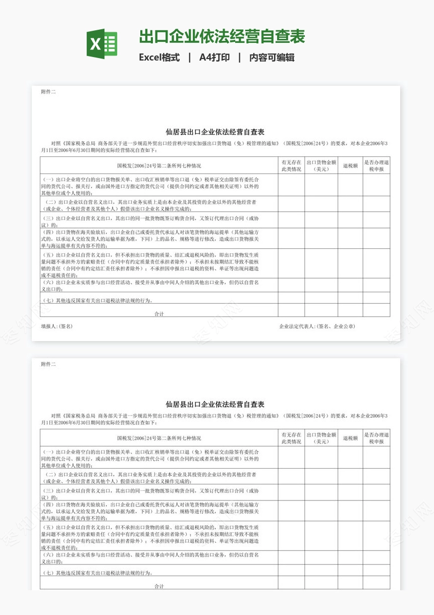 出口企业依法经营自查表