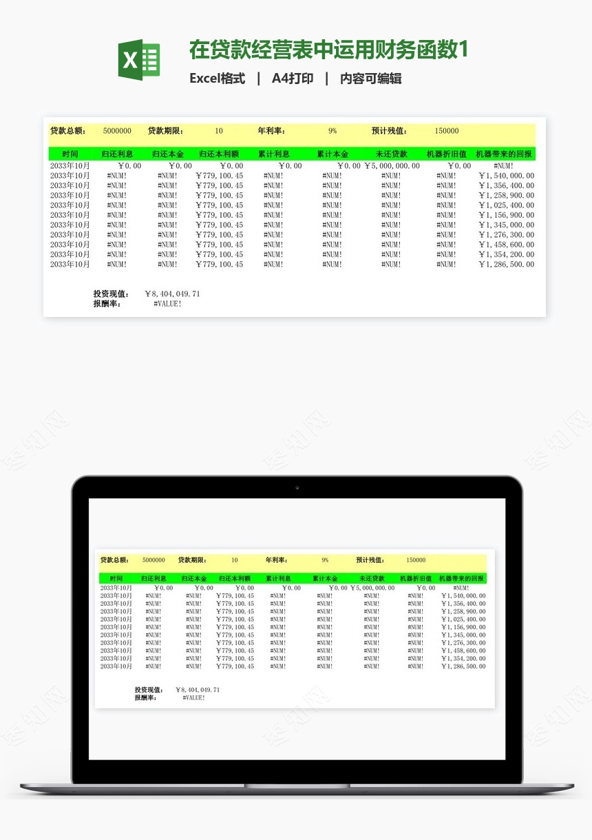 在贷款经营表中运用财务函数1