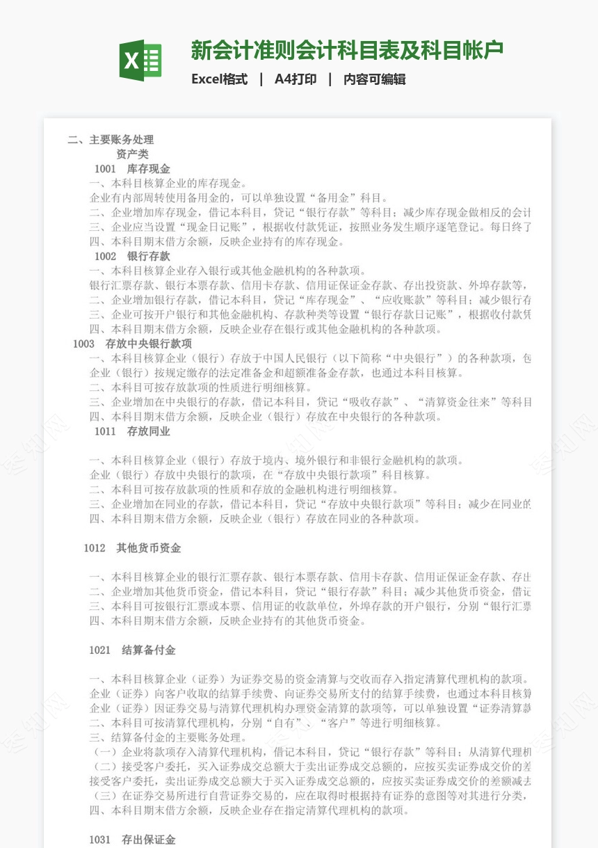 新会计准则会计科目表及科目帐户使用详解