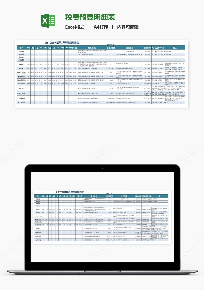 税费预算明细表