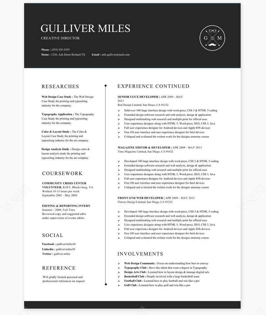 英文个人简历求职简历word模板共2页(11)