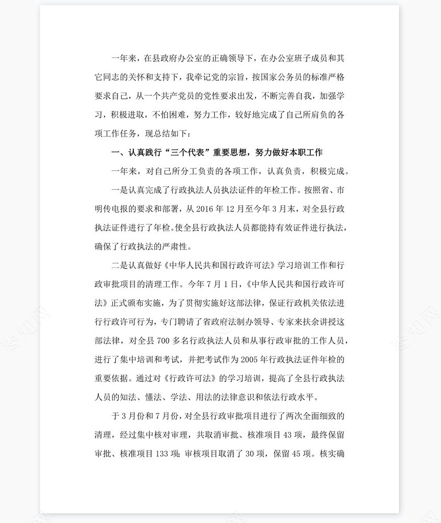 2022年县政府办公室个人工作总结