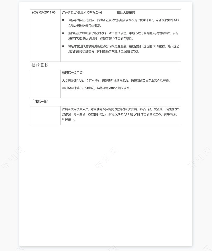 个人简历word表格标准单页(6)