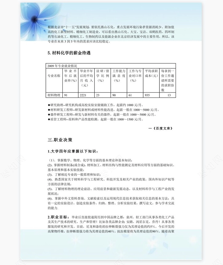 材料化学职业生涯规划书word模板