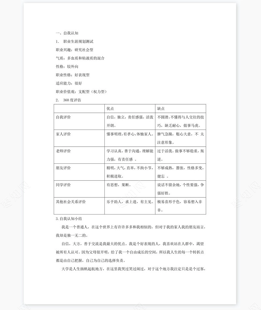 职业生涯规划化工word模板