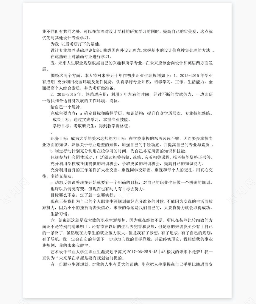 艺术专业大学生职业生涯规划书word模板