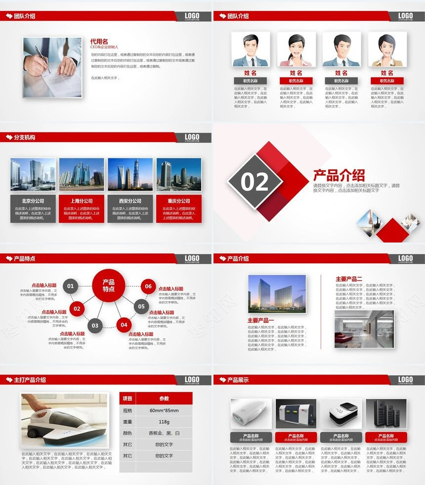 红色简约大气实用企业宣传产品介绍PPT模板