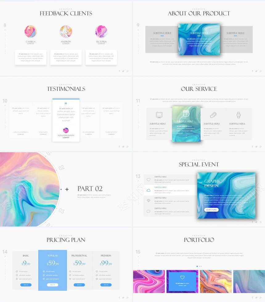 时尚水彩风格通用PPT模板(109)