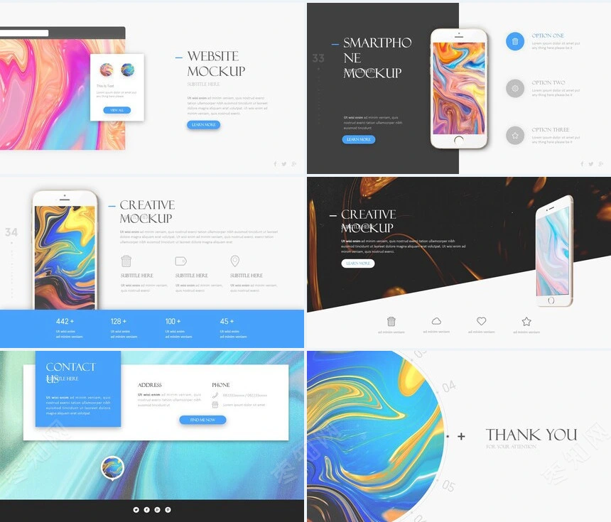 时尚水彩风格通用PPT模板(109)
