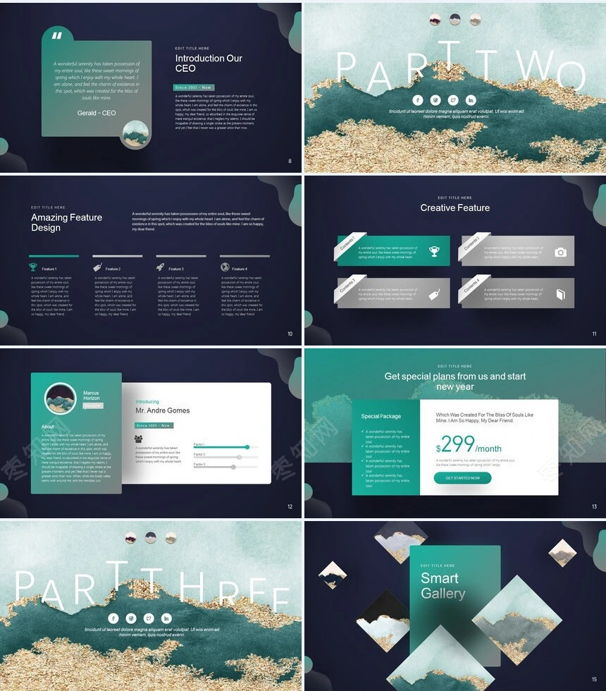 时尚水彩风格通用PPT模板(74)