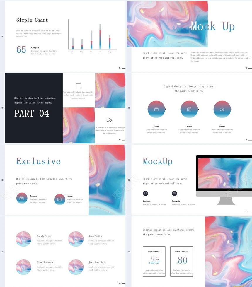 时尚水彩风格通用PPT模板(77)