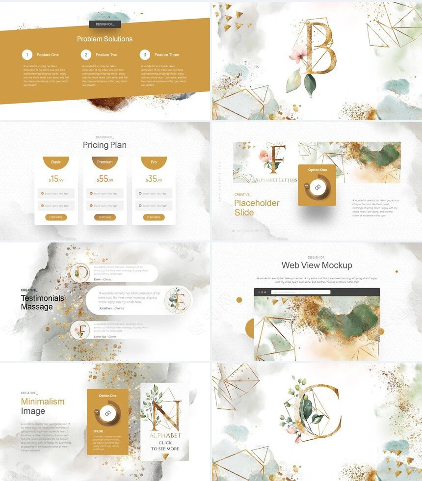 时尚水彩风格通用PPT模板(79)